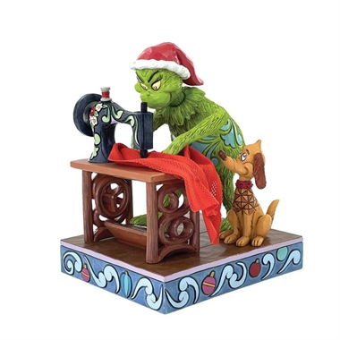 Grinchen by Jim Shore - Grinch and Max Sewing a Santa Suit Figurine